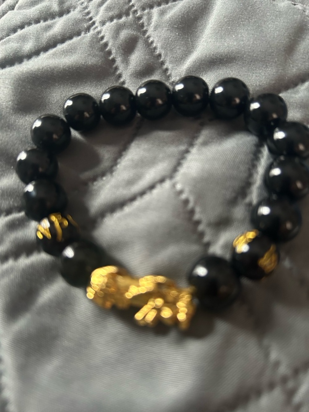 Black Beaded Bracelet with Gold Accent - Men's Accessory
